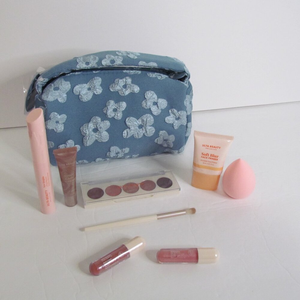 Ulta Blue Floral Makeup Bag With Beauty Products NWT